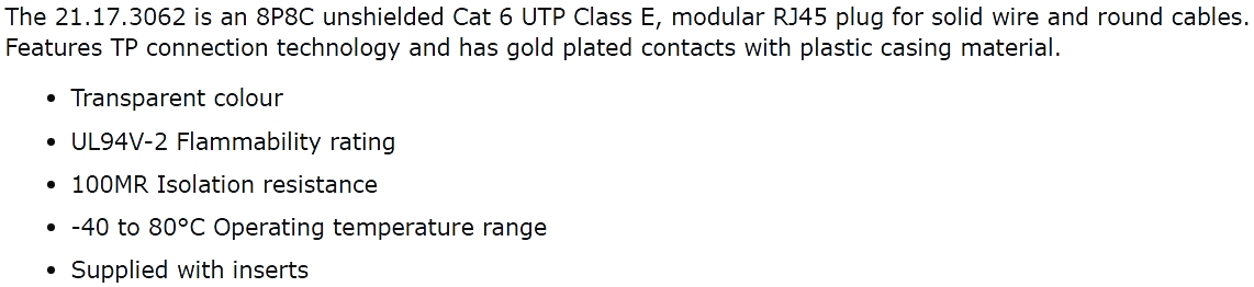 מחברים לתקשורת RJ45 CAT6 ROLINE 21.17.3062 TEXT